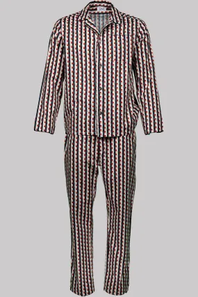 PYJAMA JAPAN with navy piping 100% COTTON Herringbone-light Medium-Stripes digital-print