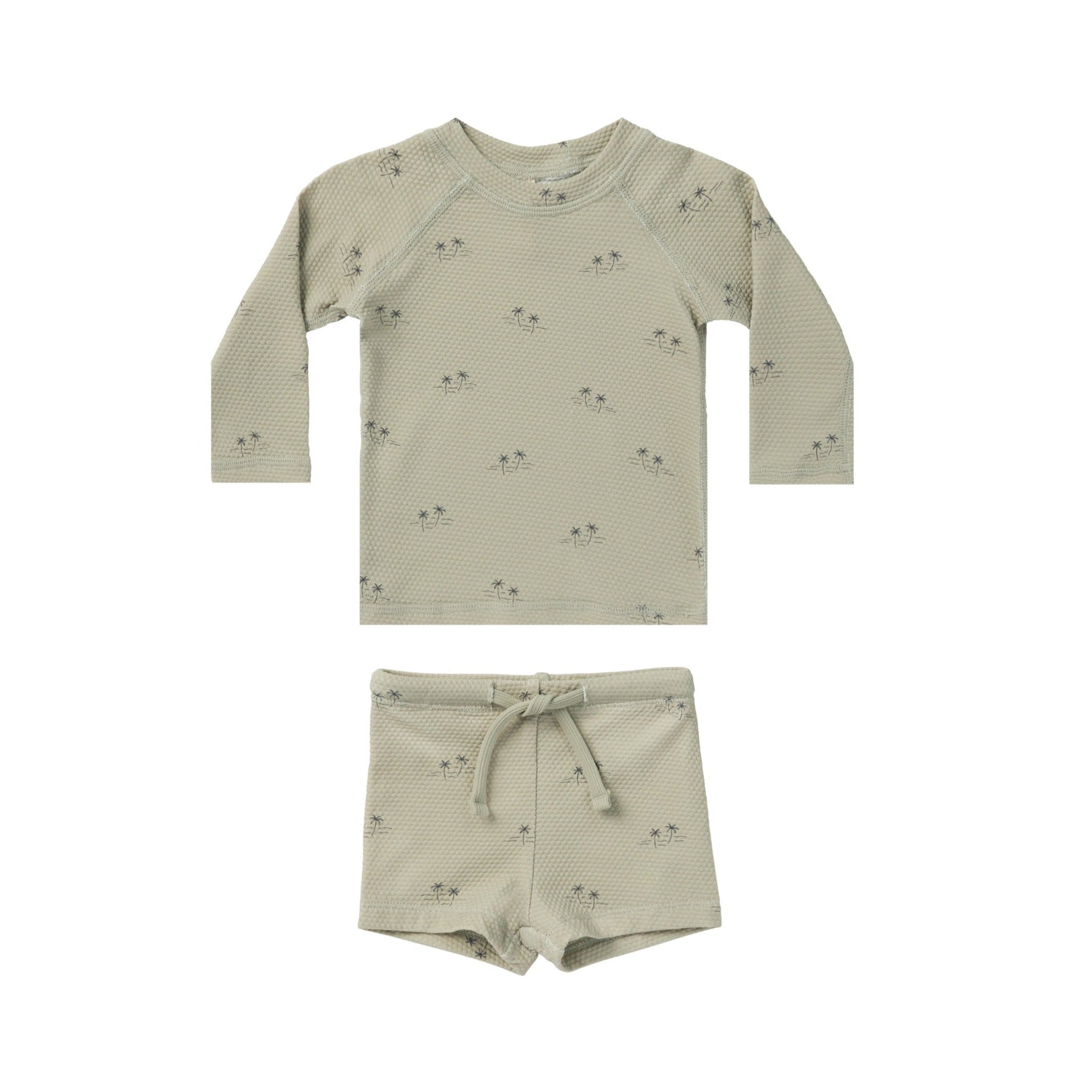 Quincy Mae Finn Rashguard + Short Set - Palm Trees