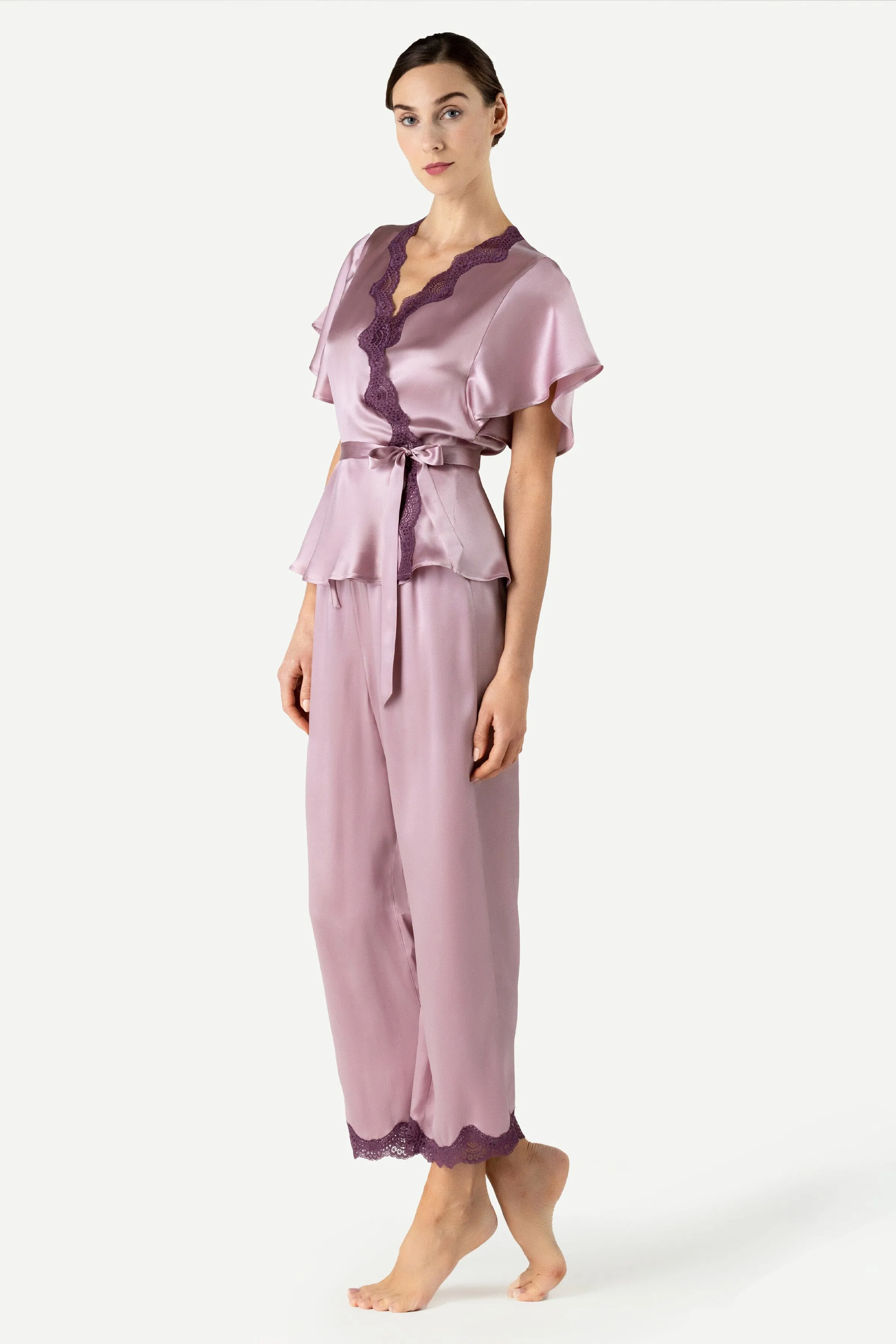 Raquel Feminine Lounge Wrapped Silk PJ Set