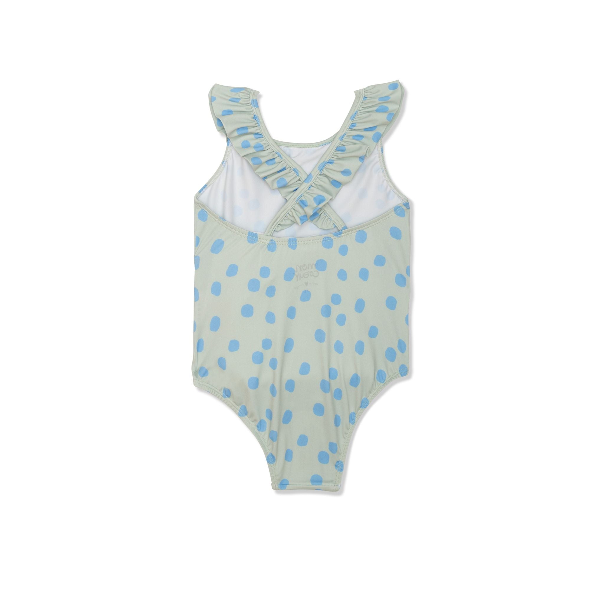 Recycled Polyester Sea Foam Dotted Ruffle Kid Swimsuit