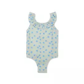 Recycled Polyester Sea Foam Dotted Ruffle Kid Swimsuit