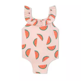 Recycled Polyester Watermelon Slices Ruffle Kid Swimsuit