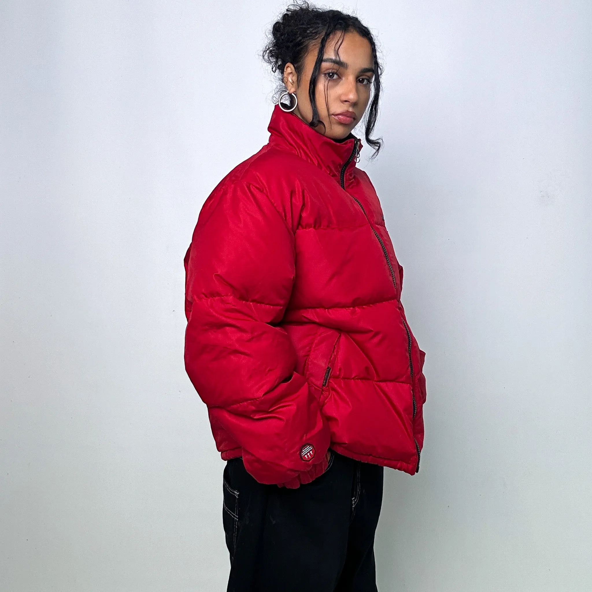 Red 90s Tommy Hilfiger Puffer Jacket Coat (L)