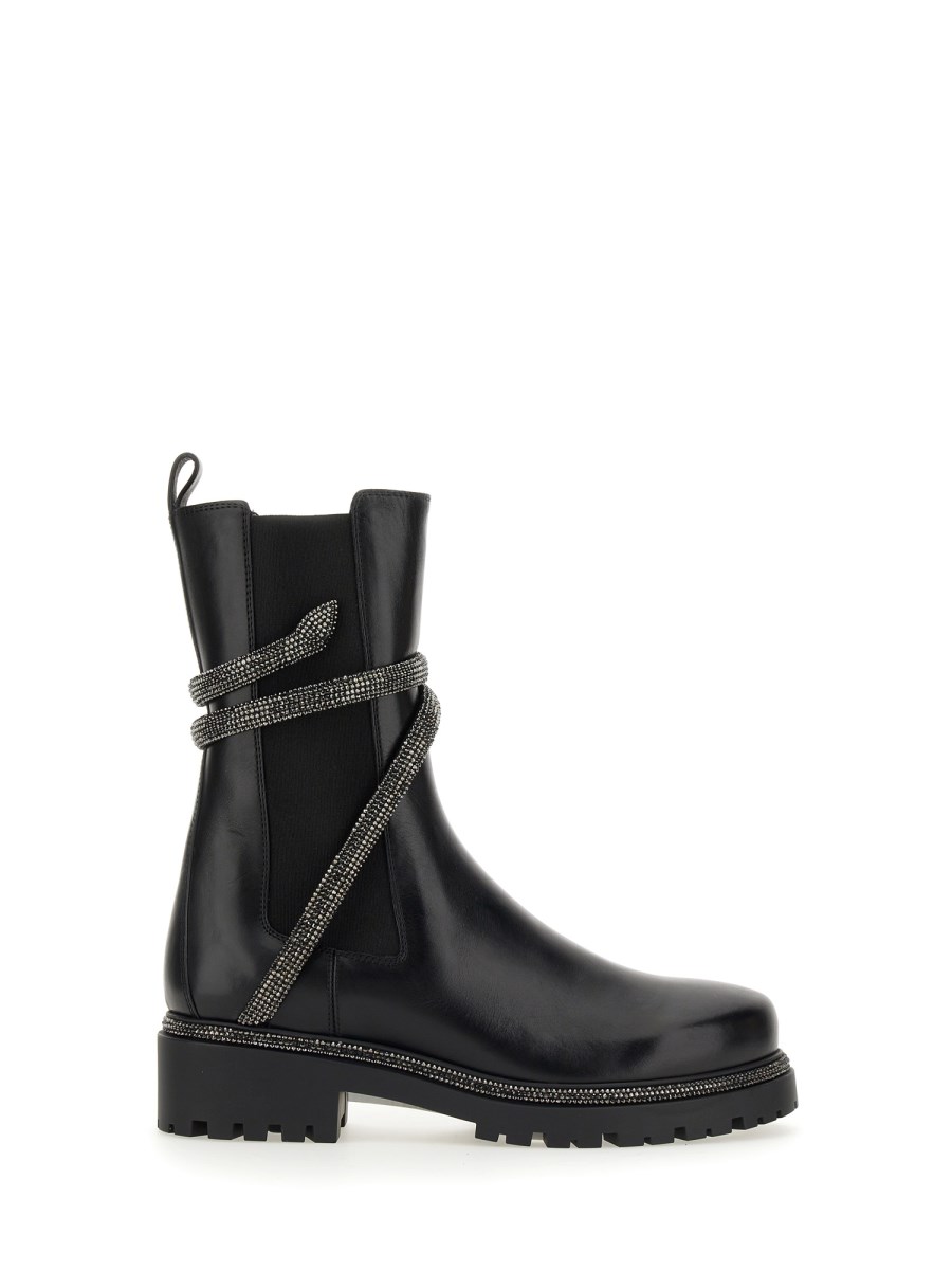 RENE CAOVILLA    CLEO COMBAT LEATHER BIKER BOOT