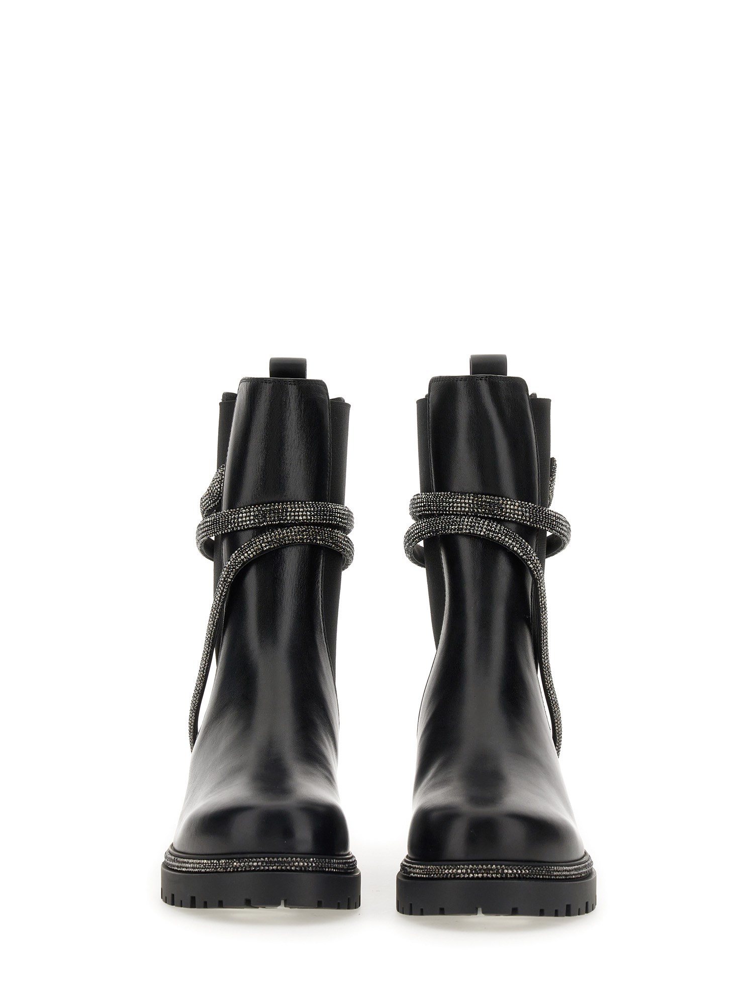 RENE CAOVILLA    CLEO COMBAT LEATHER BIKER BOOT