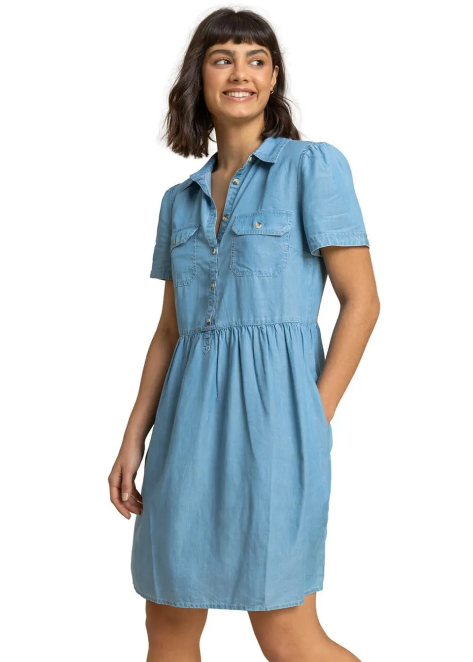 Roman Light Blue Denim Buttoned Shirt Dress