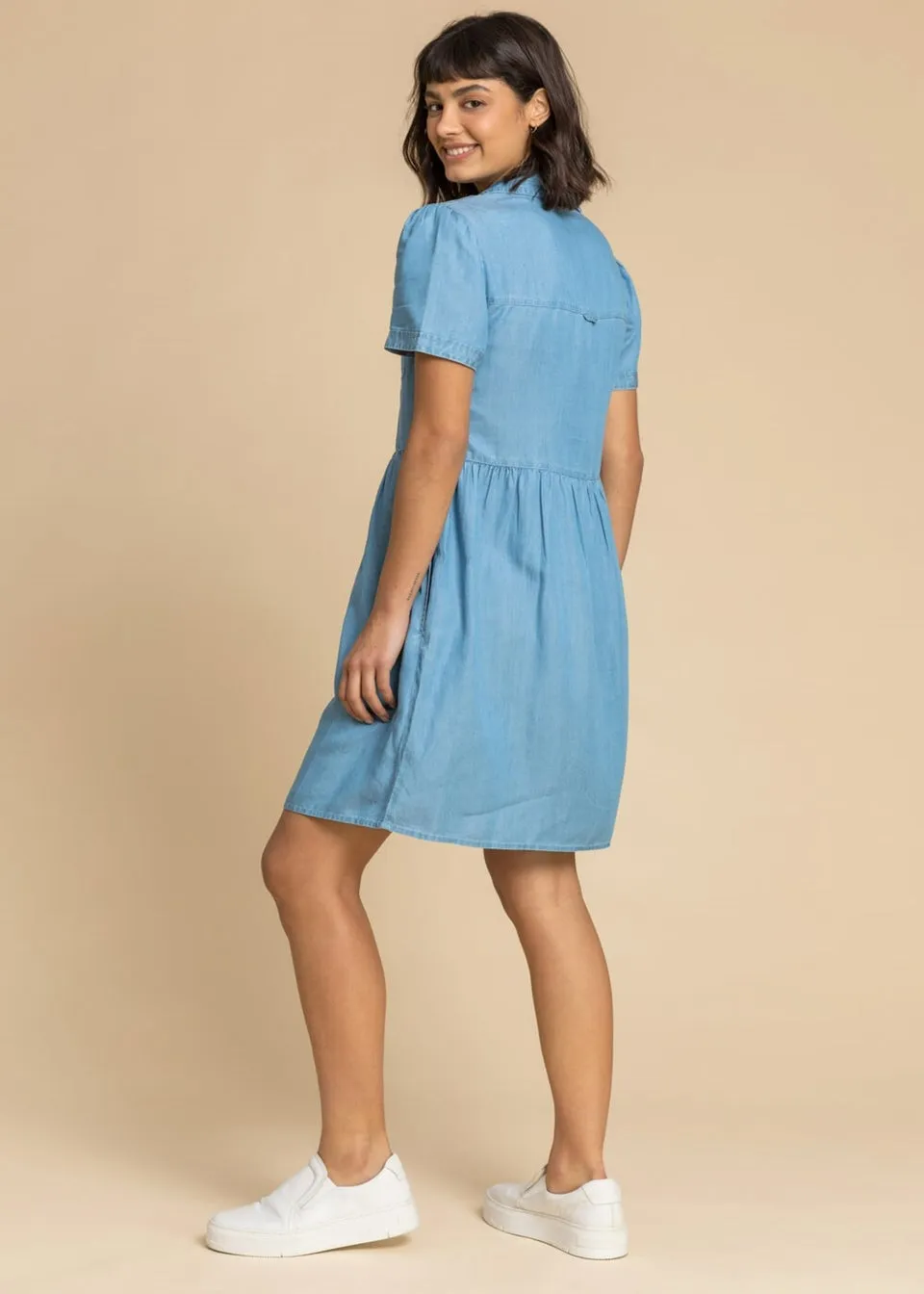 Roman Light Blue Denim Buttoned Shirt Dress