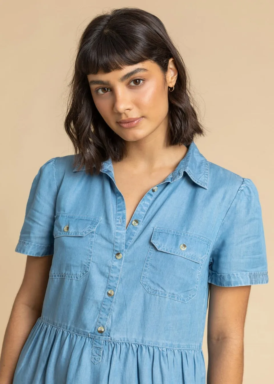 Roman Light Blue Denim Buttoned Shirt Dress