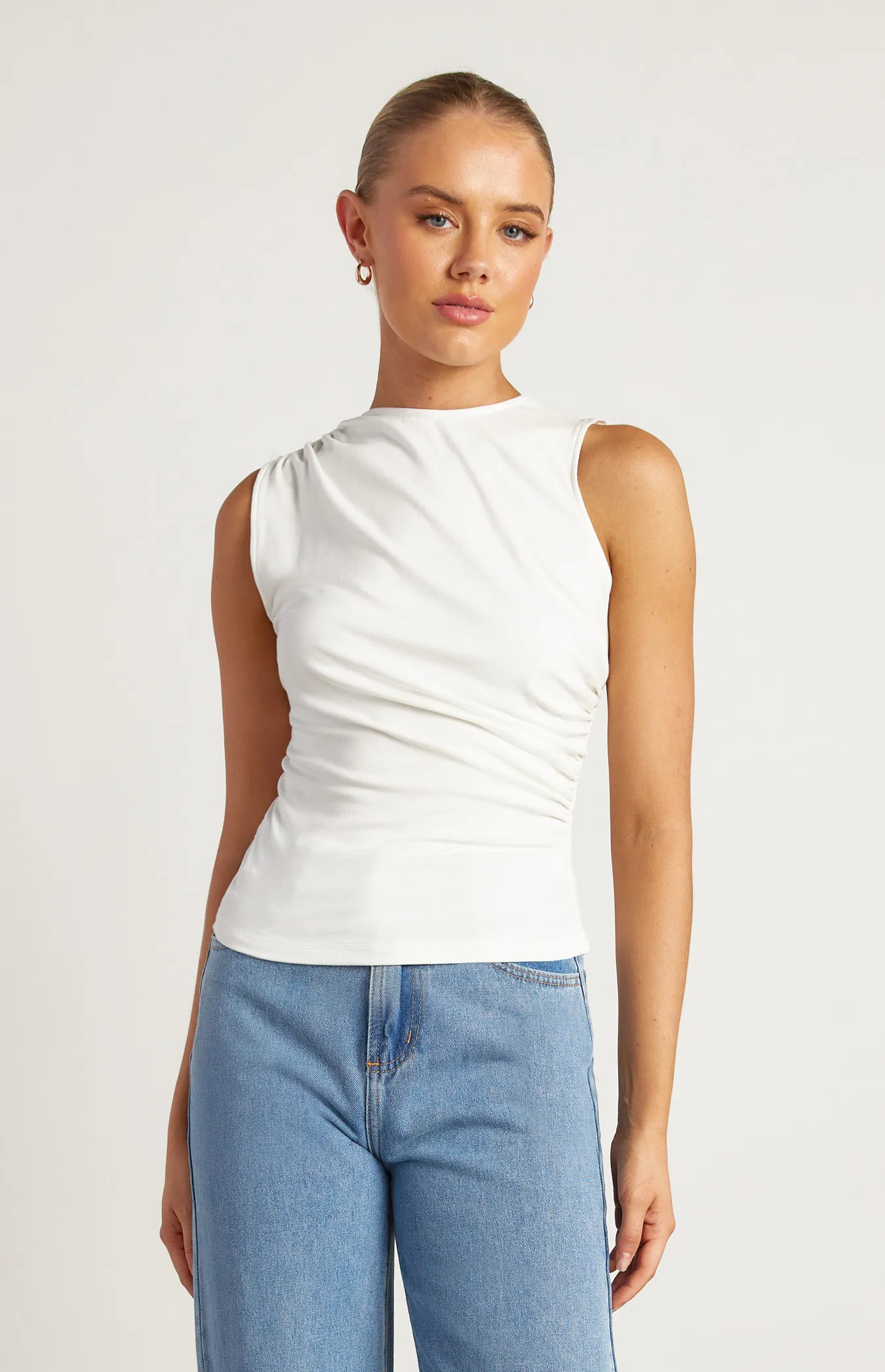 Ruched Detail Sleeveless Jersey Top (STO681B)