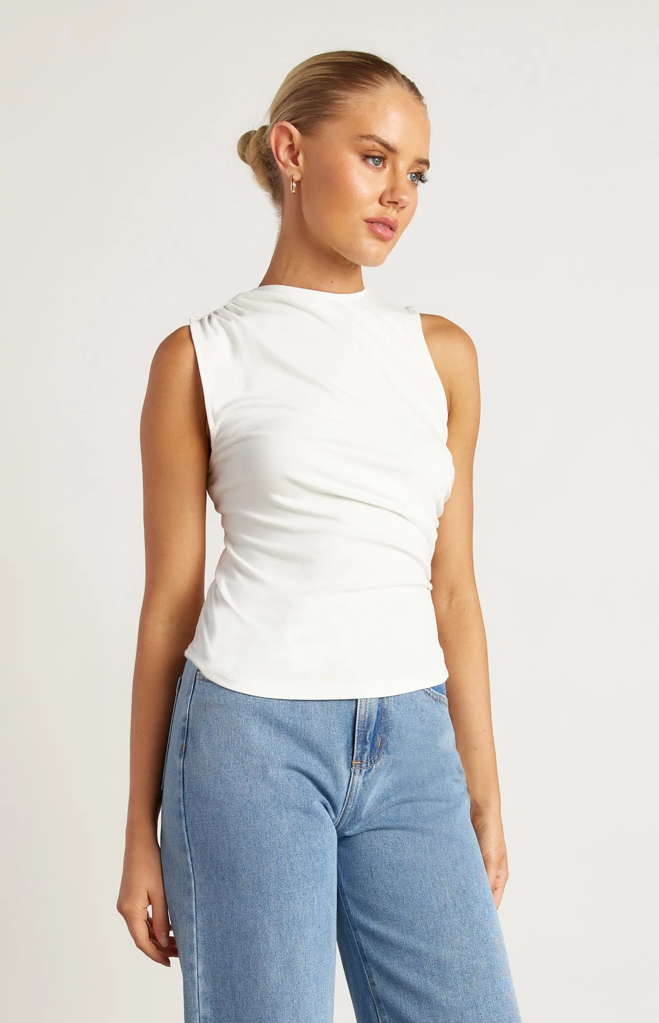 Ruched Detail Sleeveless Jersey Top (STO681B)