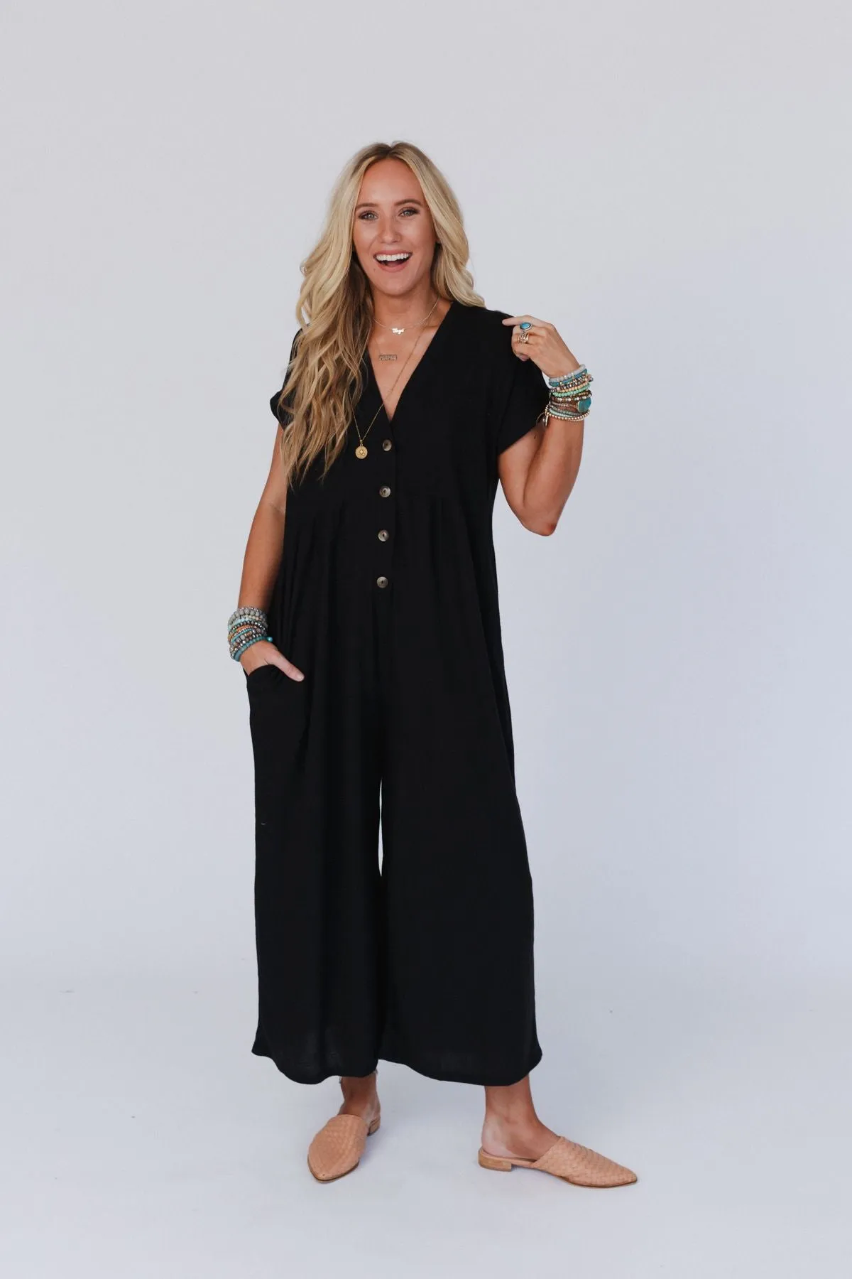 Sage and Wildflowers Jumpsuit - Black