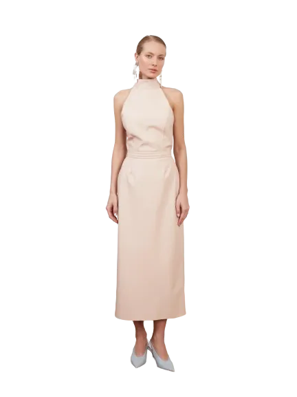 SENSA light pink faux leather midi dress