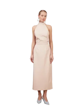 SENSA light pink faux leather midi dress