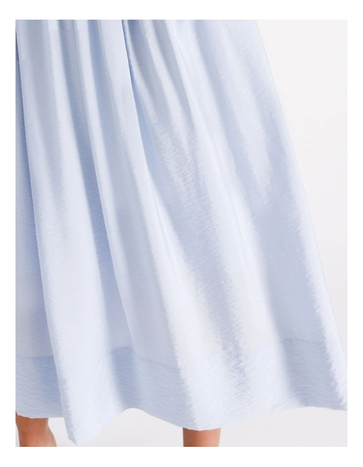 Short Sleeve Pintuck Detail Tiered Dress in Light Blue