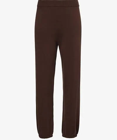 SIMKHAI Womens Chocolate Fine-knit straight-leg cotton-cashmere jogging bottoms