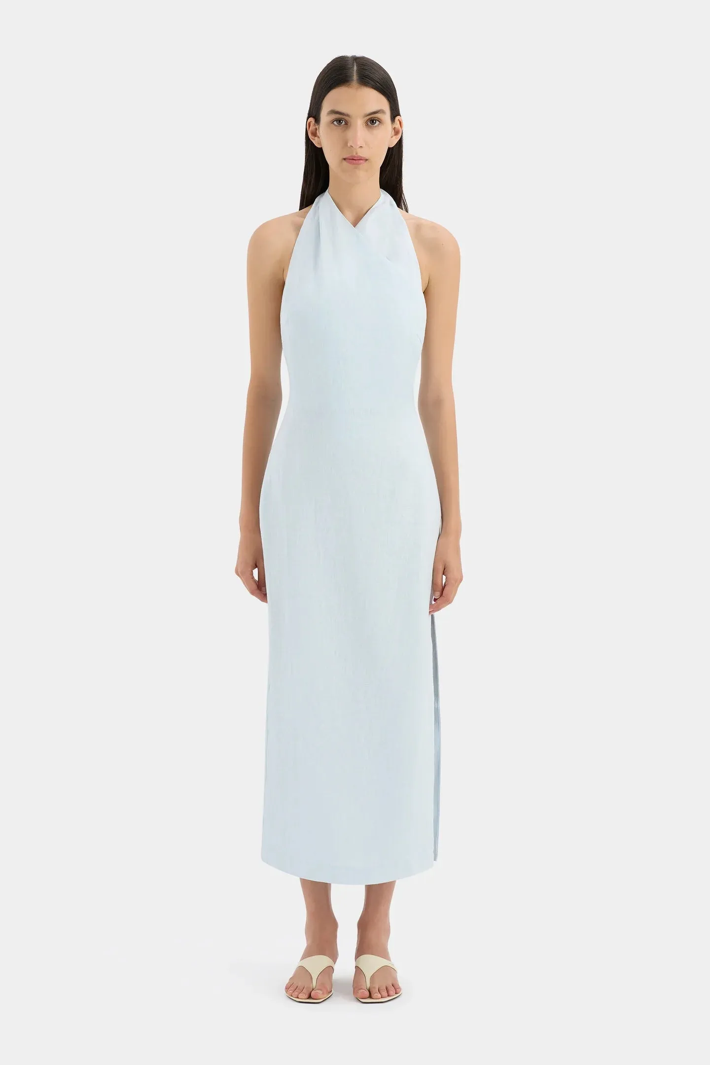 Sir Iris Halter Midi Dress in Light Blue