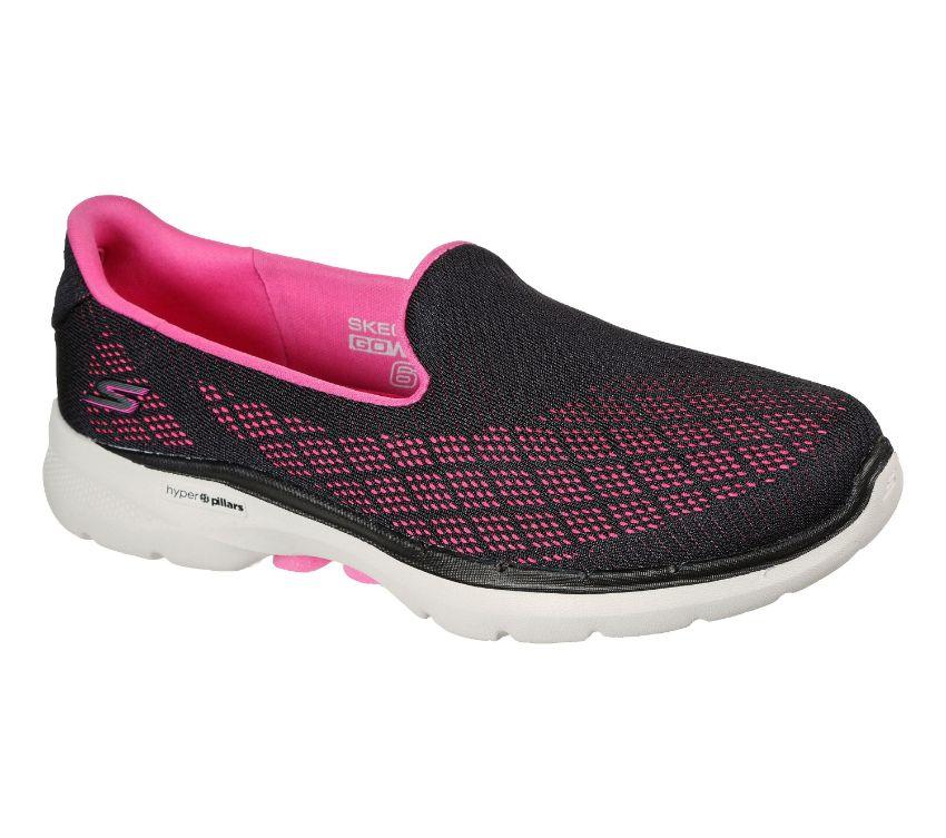 SKECHERS WOMEN'S GOWALK 6 COSMIC FORCE BLACK/PINK SLIP-ON SHOE