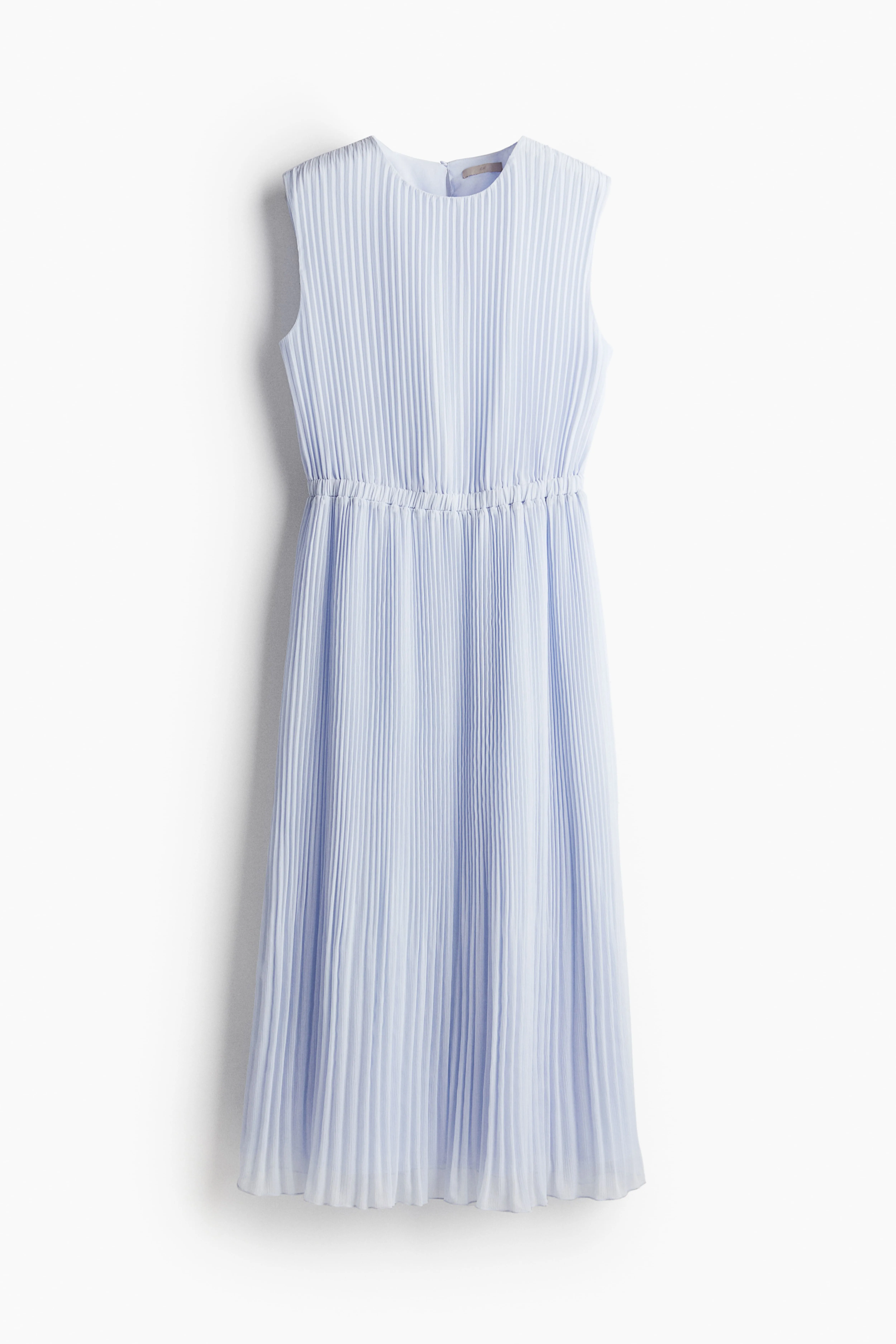 Sleeveless plissé dress - Round neck - Sleeveless - Light blue - Ladies | H&M GB