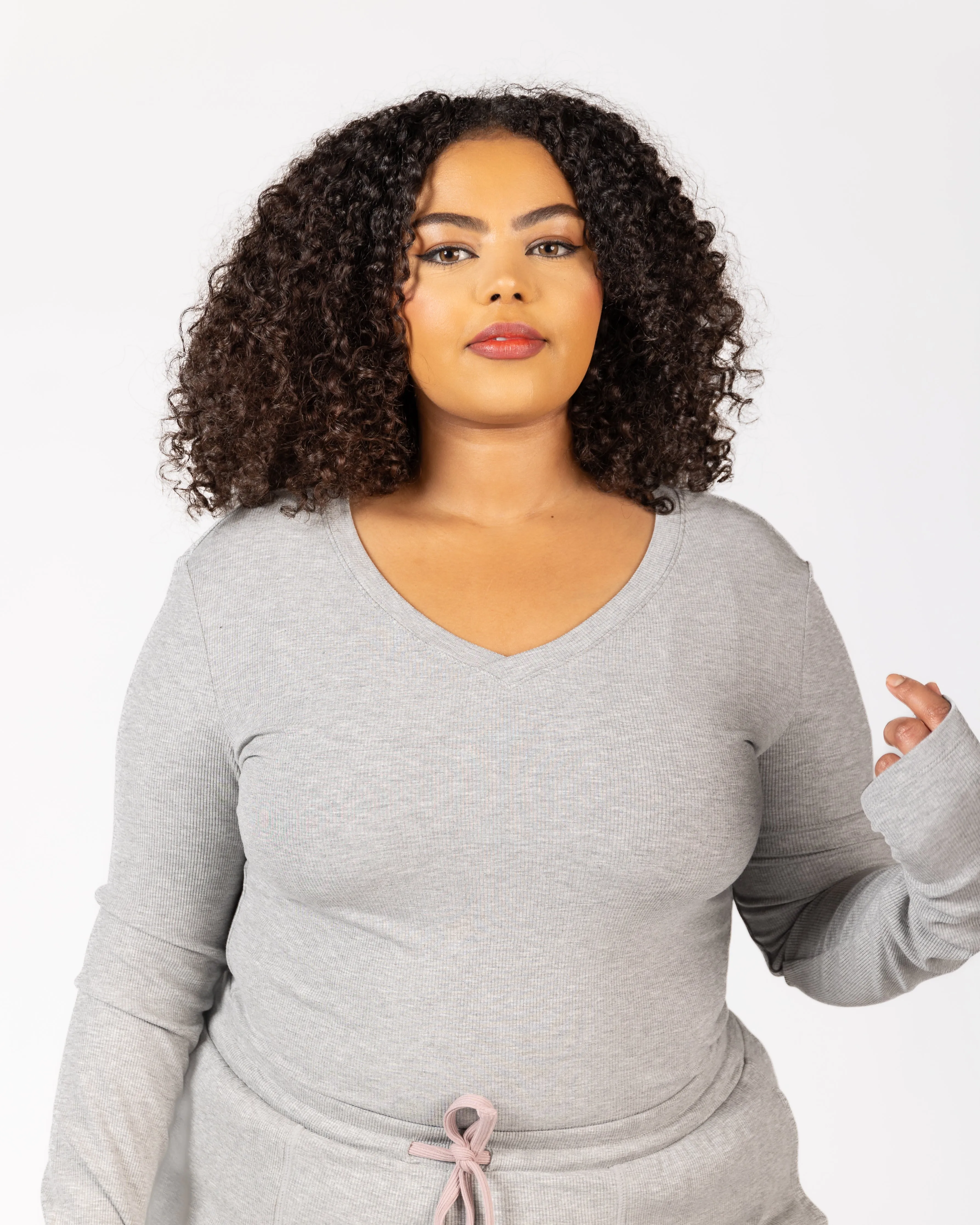 Soft Lounge Rib V Neck Long Sleeve