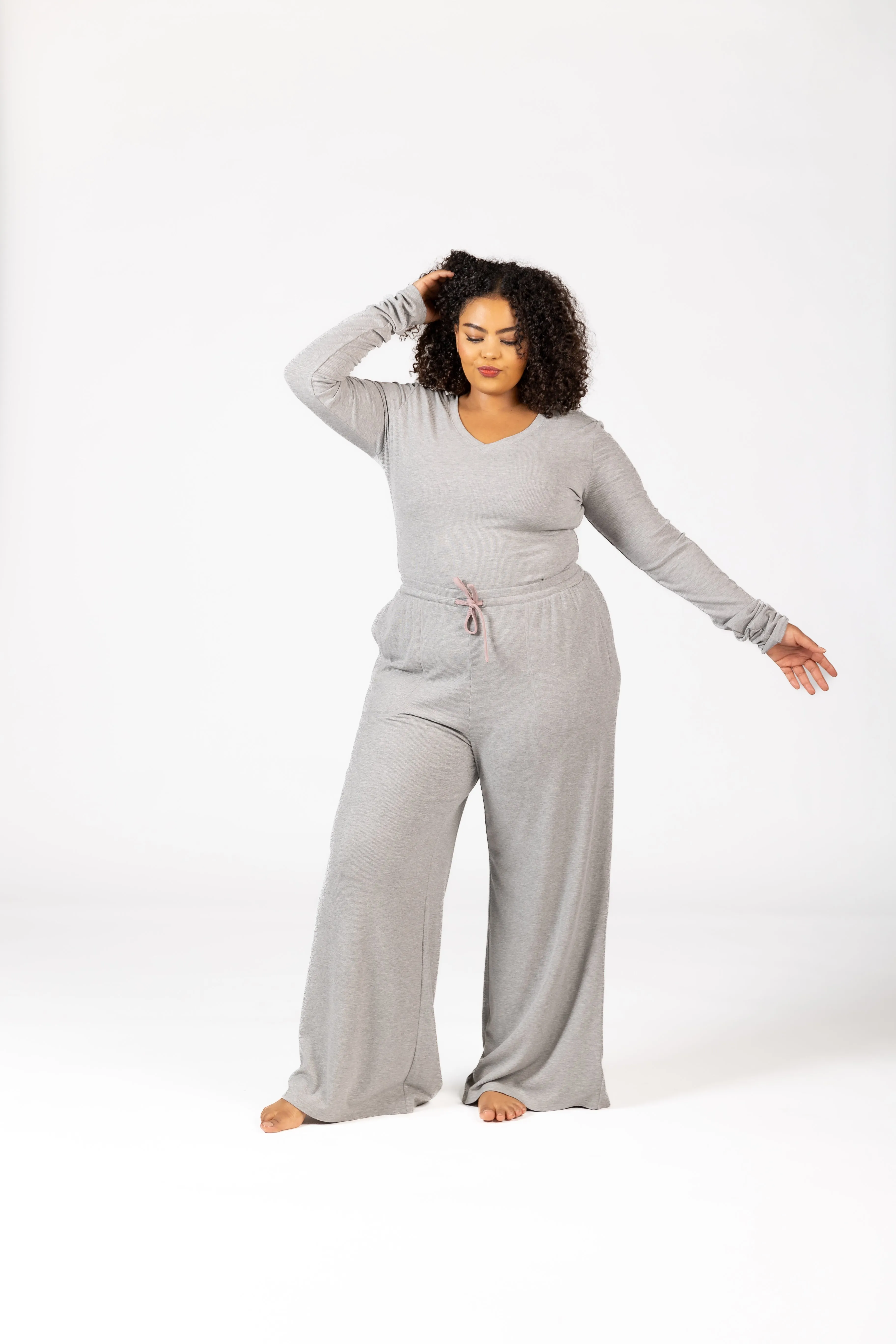 Soft Lounge Rib V Neck Long Sleeve