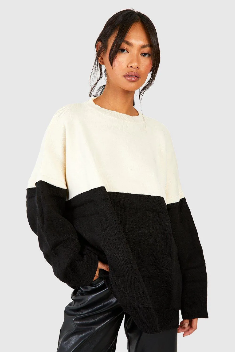 Spliced Color Block Fine Gauge Sweater