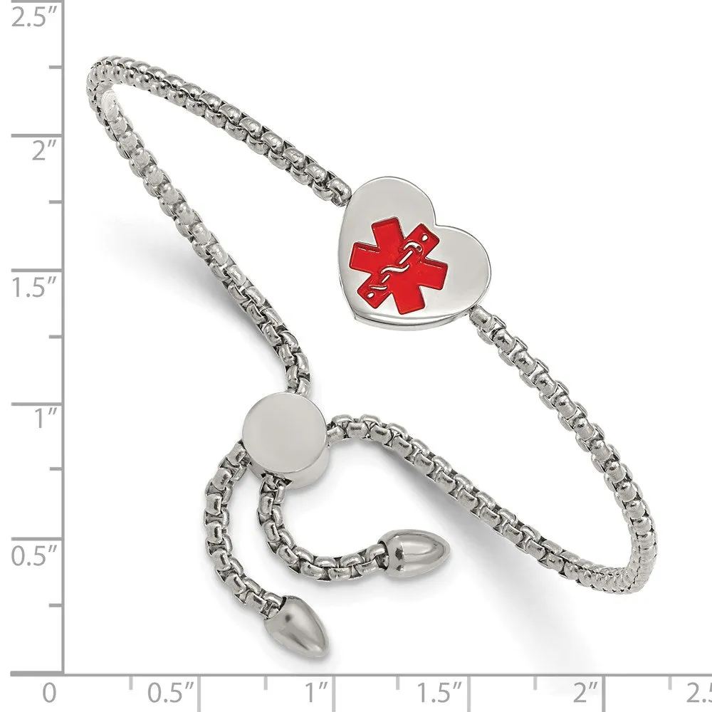 Stainless Steel, Enamel Heart Medical I.D. Adjustable Bracelet, 8.5 In