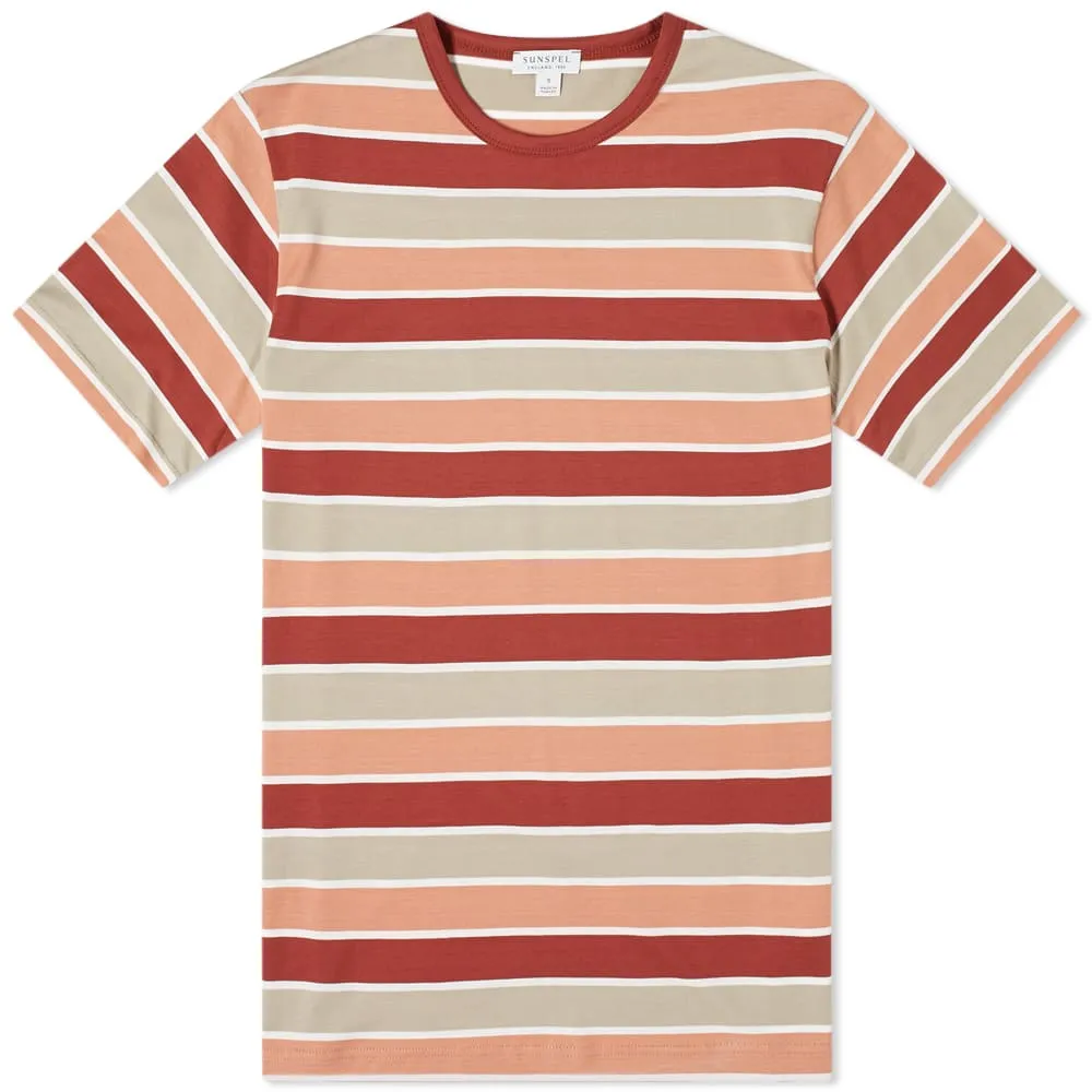 Sunspel Multi Stripe Classic T-ShirtBrick, Taupe, Clay & White