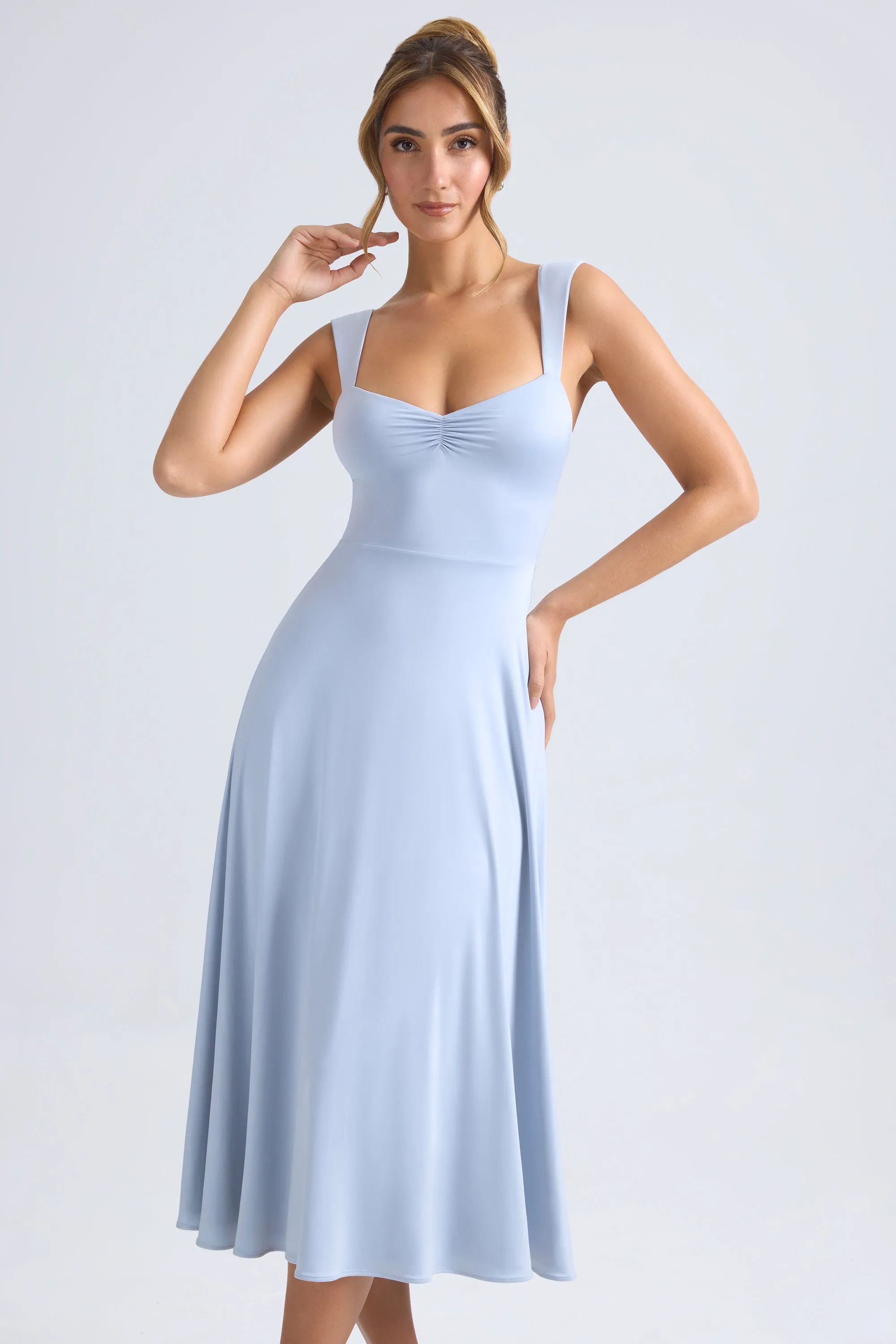 Sweetheart-Neck Ruched Midaxi Dress in Light Blue