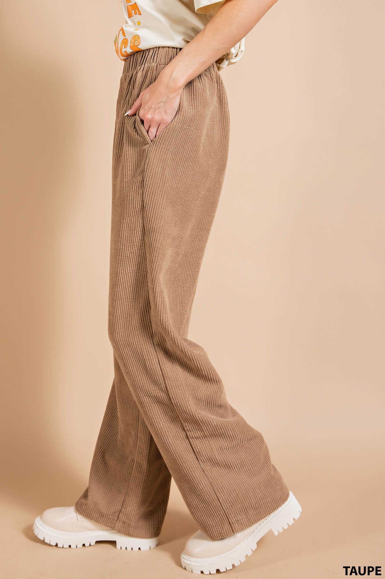 The Angeline Corduroy Pants in Taupe