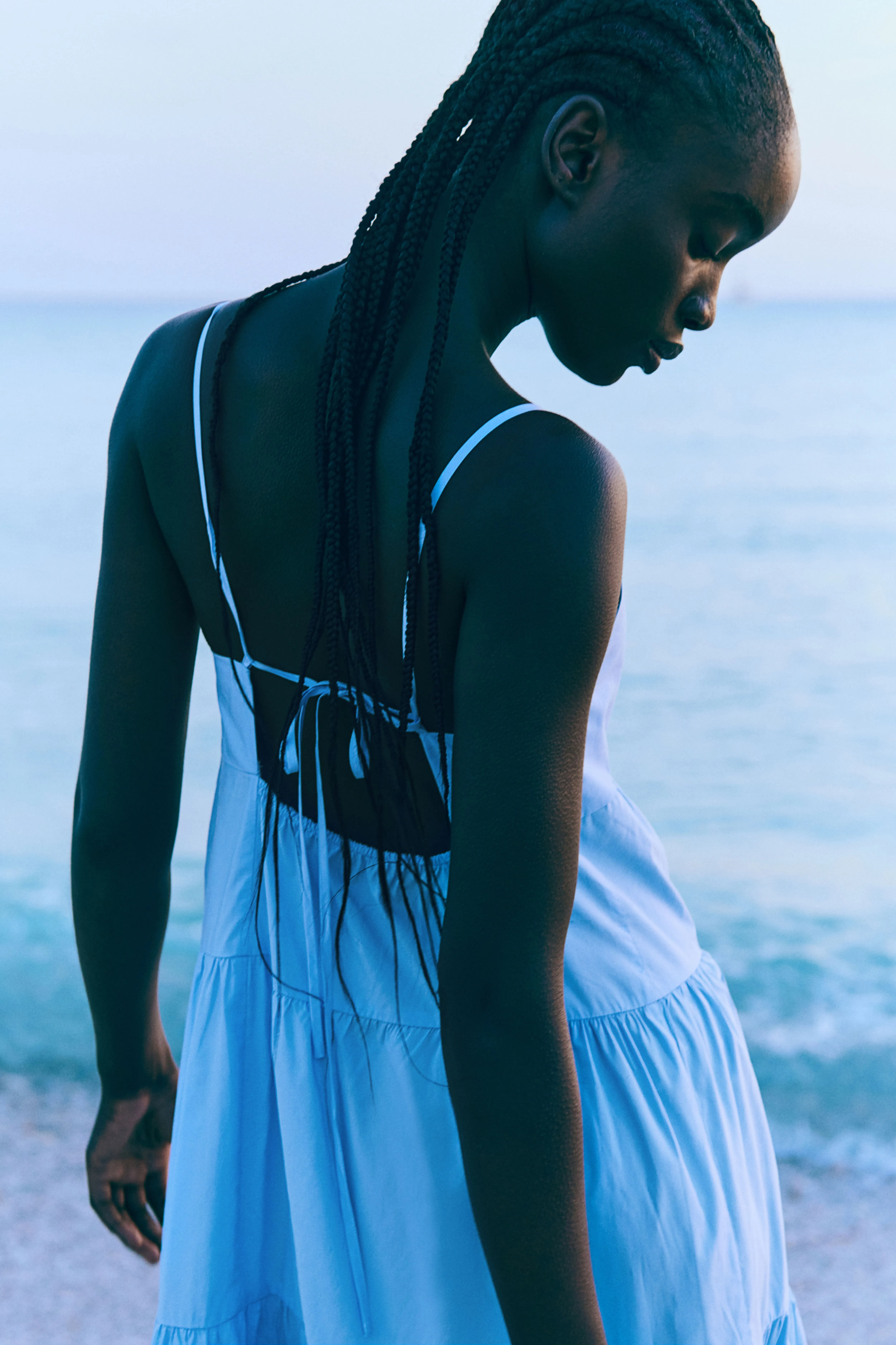 Tiered strappy dress - V-neck - Sleeveless - Light blue - Ladies | H&M GB