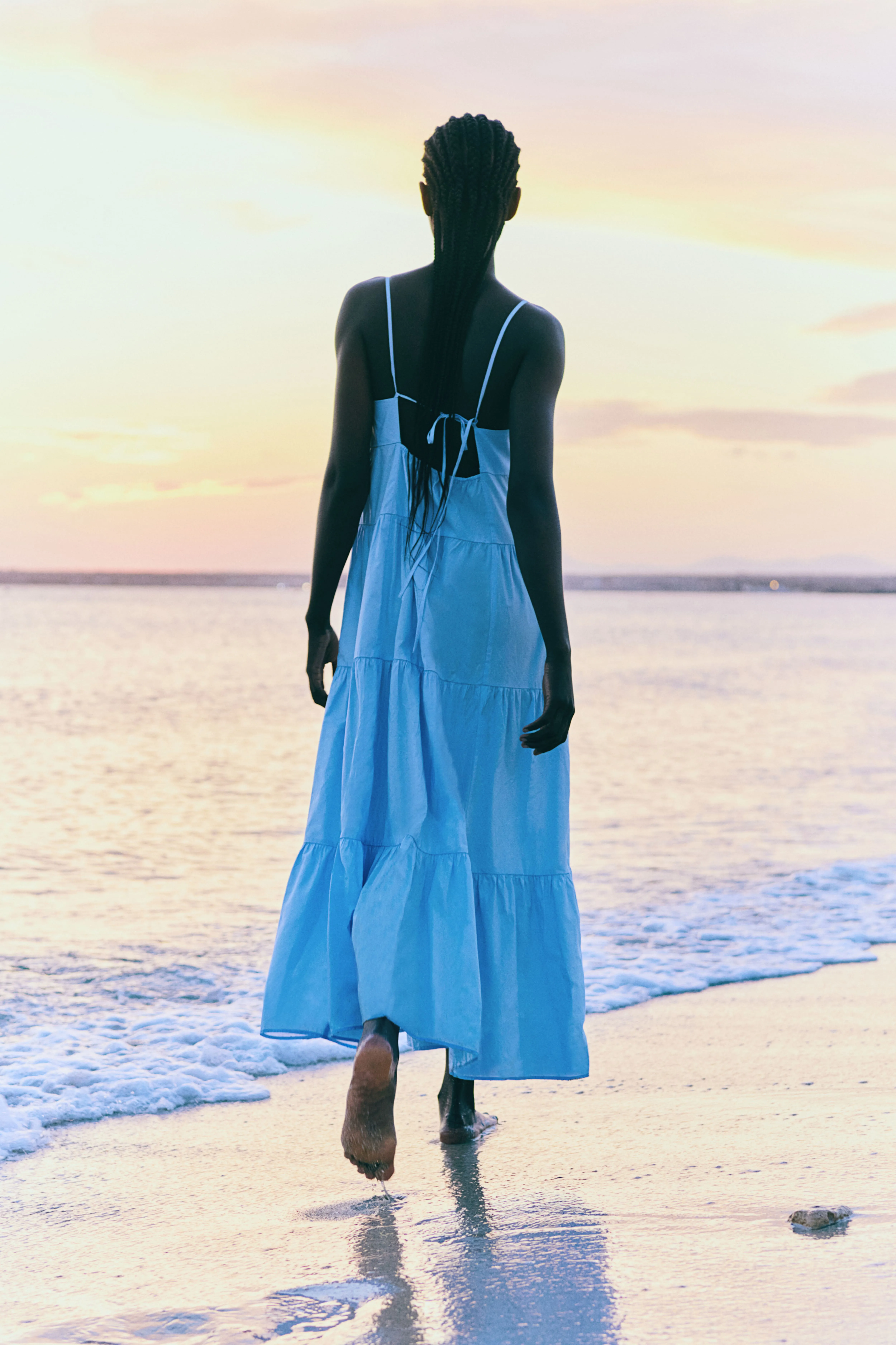 Tiered strappy dress - V-neck - Sleeveless - Light blue - Ladies | H&M GB