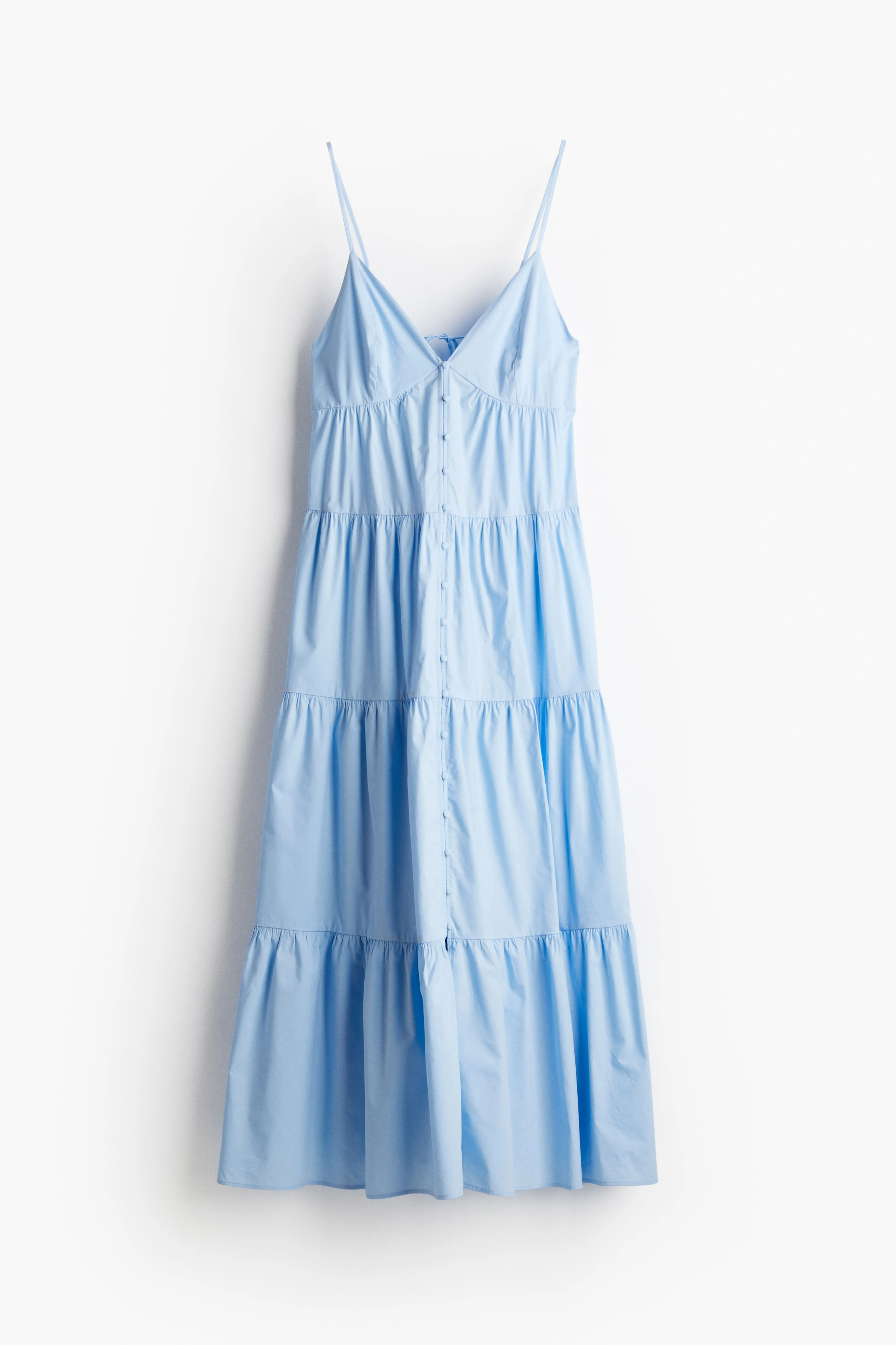 Tiered strappy dress - V-neck - Sleeveless - Light blue - Ladies | H&M GB