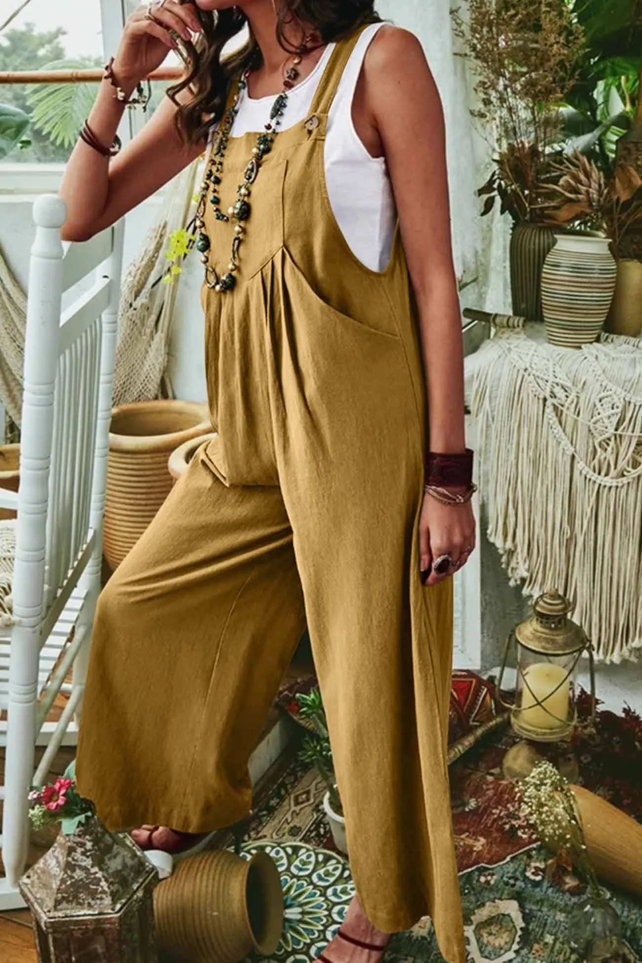 Wide Leg Pocket Sleeveless Jumpsuits