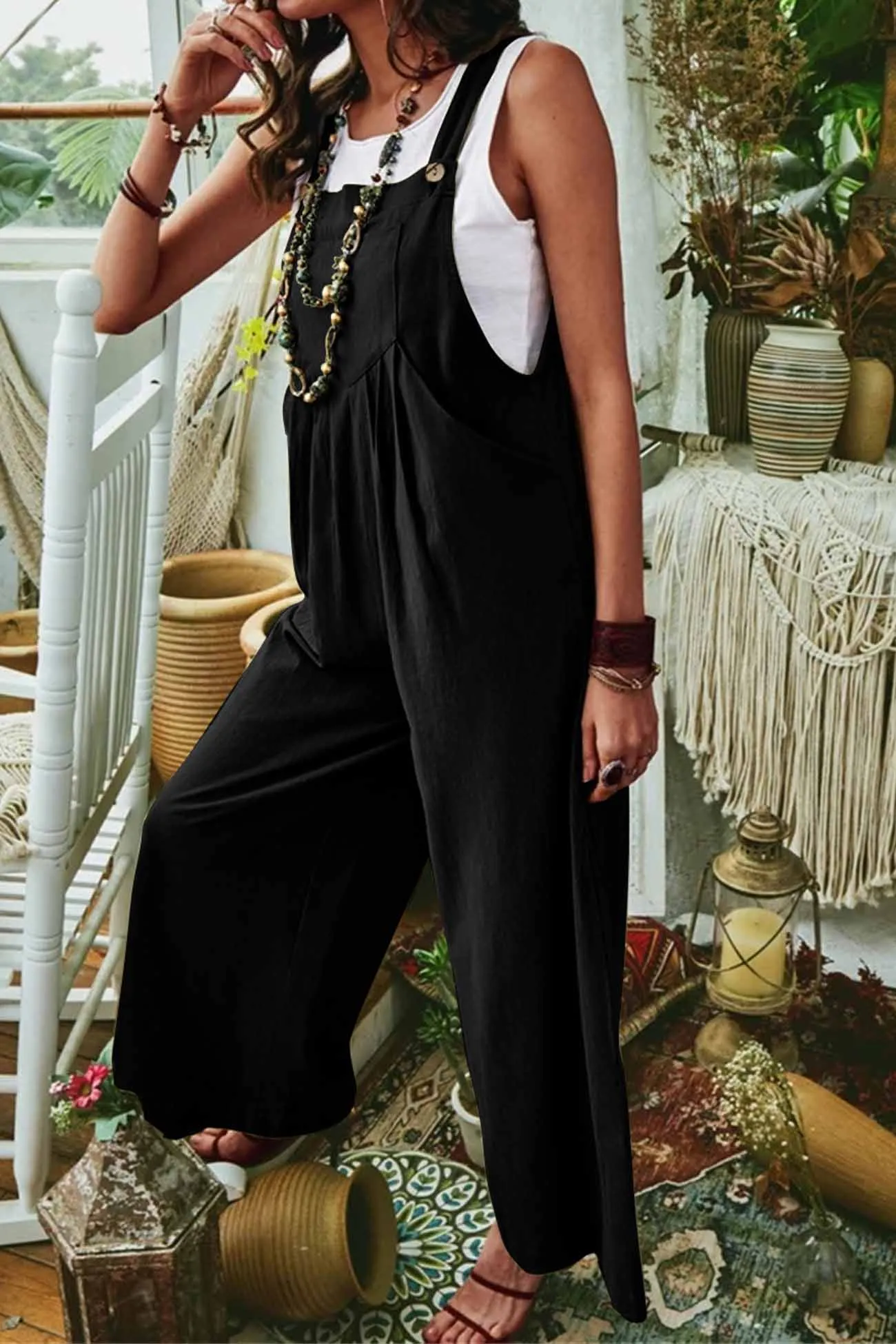 Wide Leg Pocket Sleeveless Jumpsuits