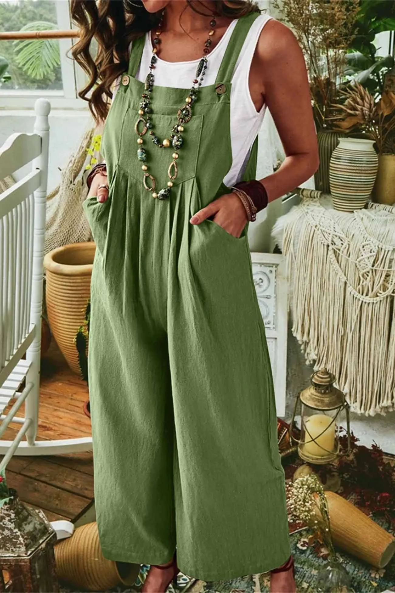 Wide Leg Pocket Sleeveless Jumpsuits