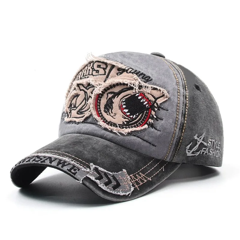 Women's Cartoon Animal Shark Bone Embroidered Cotton Stretch Baseball Cap