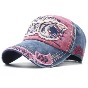 Women's Cartoon Animal Shark Bone Embroidered Cotton Stretch Baseball Cap