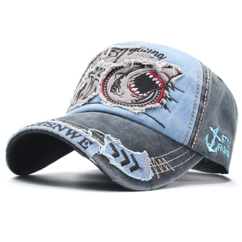 Women's Cartoon Animal Shark Bone Embroidered Cotton Stretch Baseball Cap