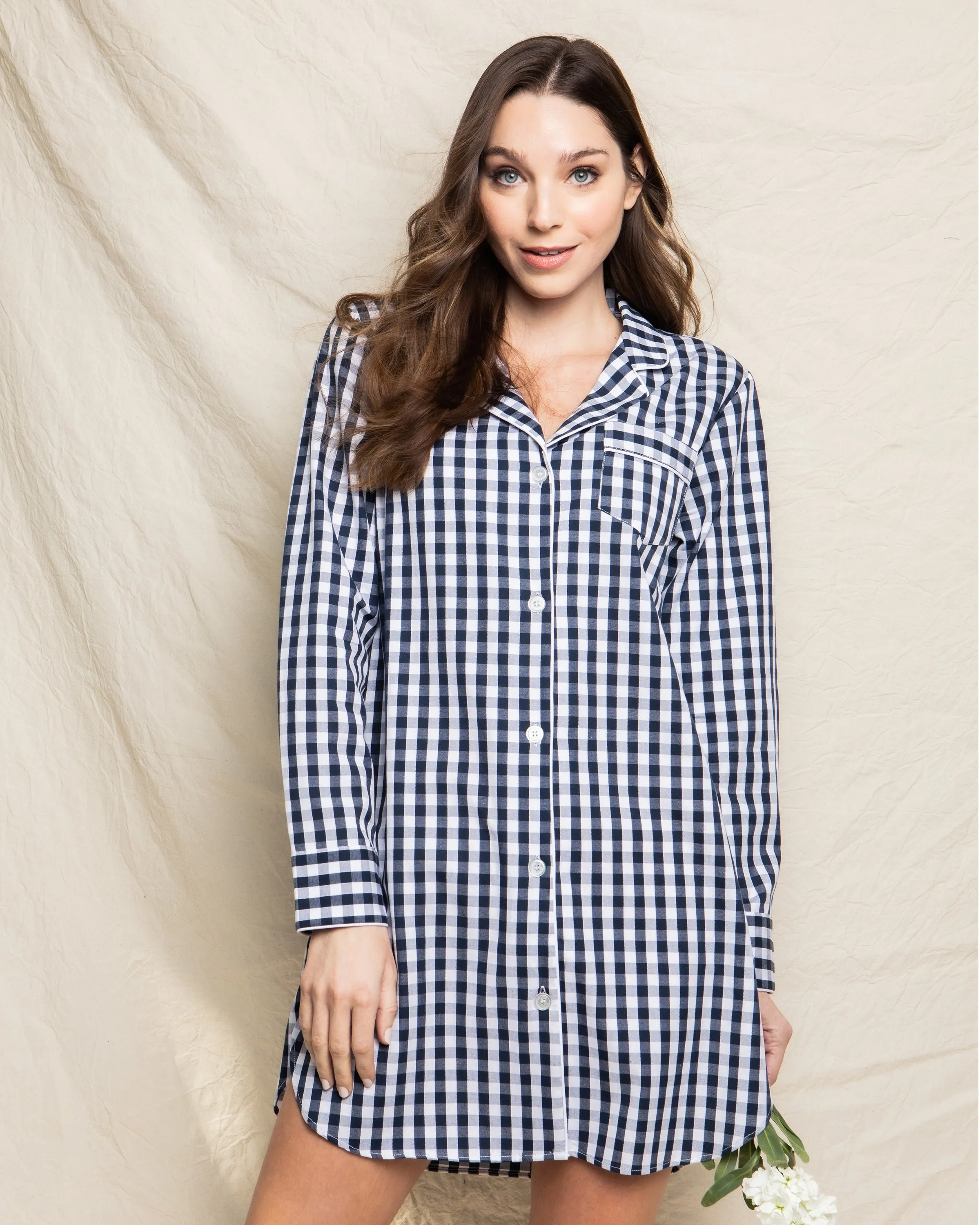 Women's Nightshirt in Navy Gingham