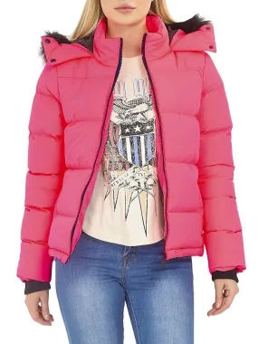 Womens Puffer Jacket with Faux Fur Trim, Sizes 8 to 16