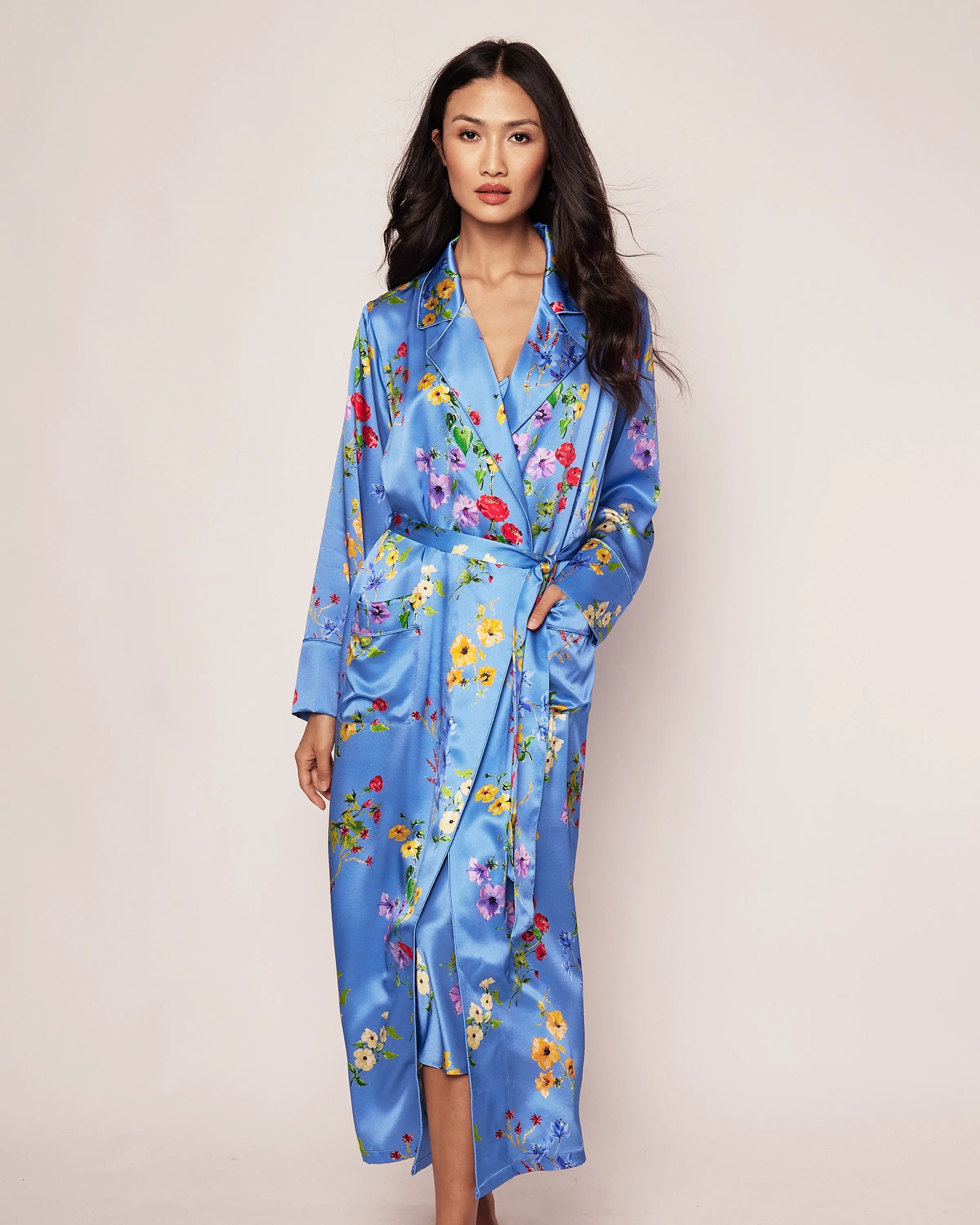 Women's Silk Robe in Azure Brilliant Botanical