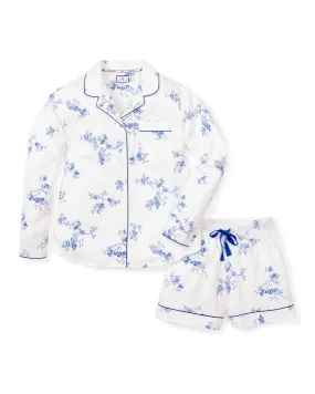 Women's Twill Long Sleeve Short Set in Indigo Floral