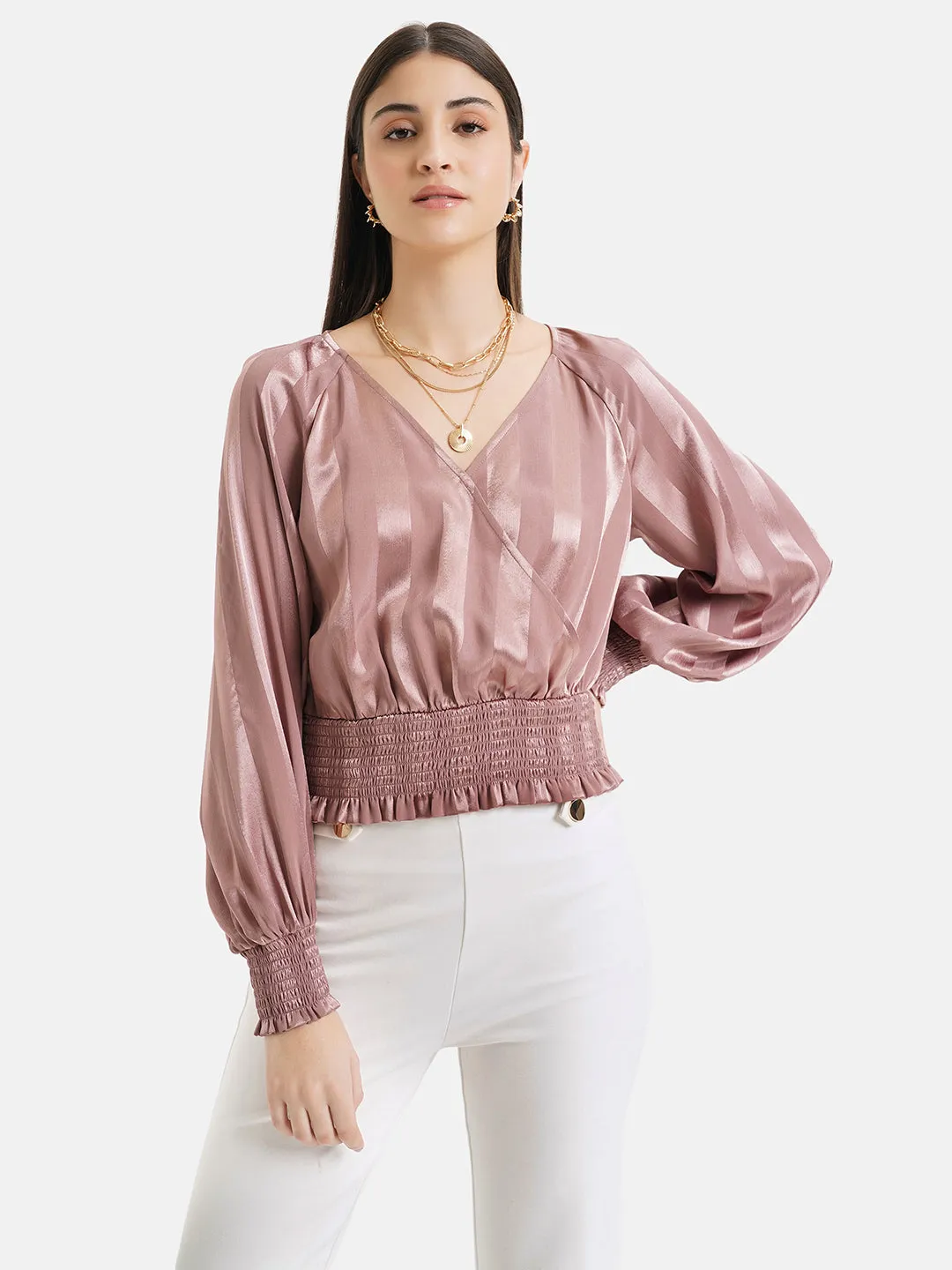 Wrap Top With Smocking