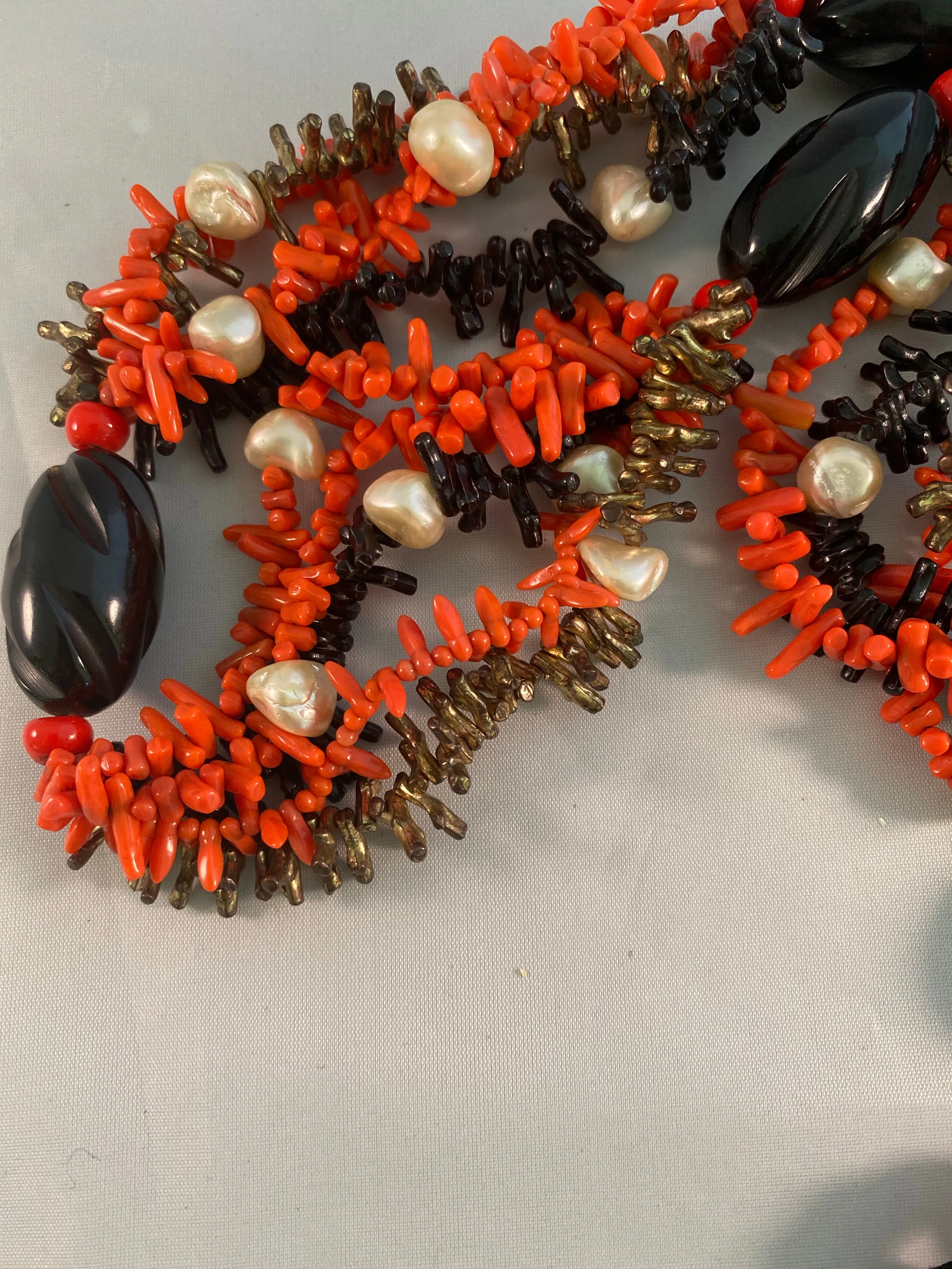 Yves Saint Laurent Paris Faux Coral and Jet Black Tassel Necklace