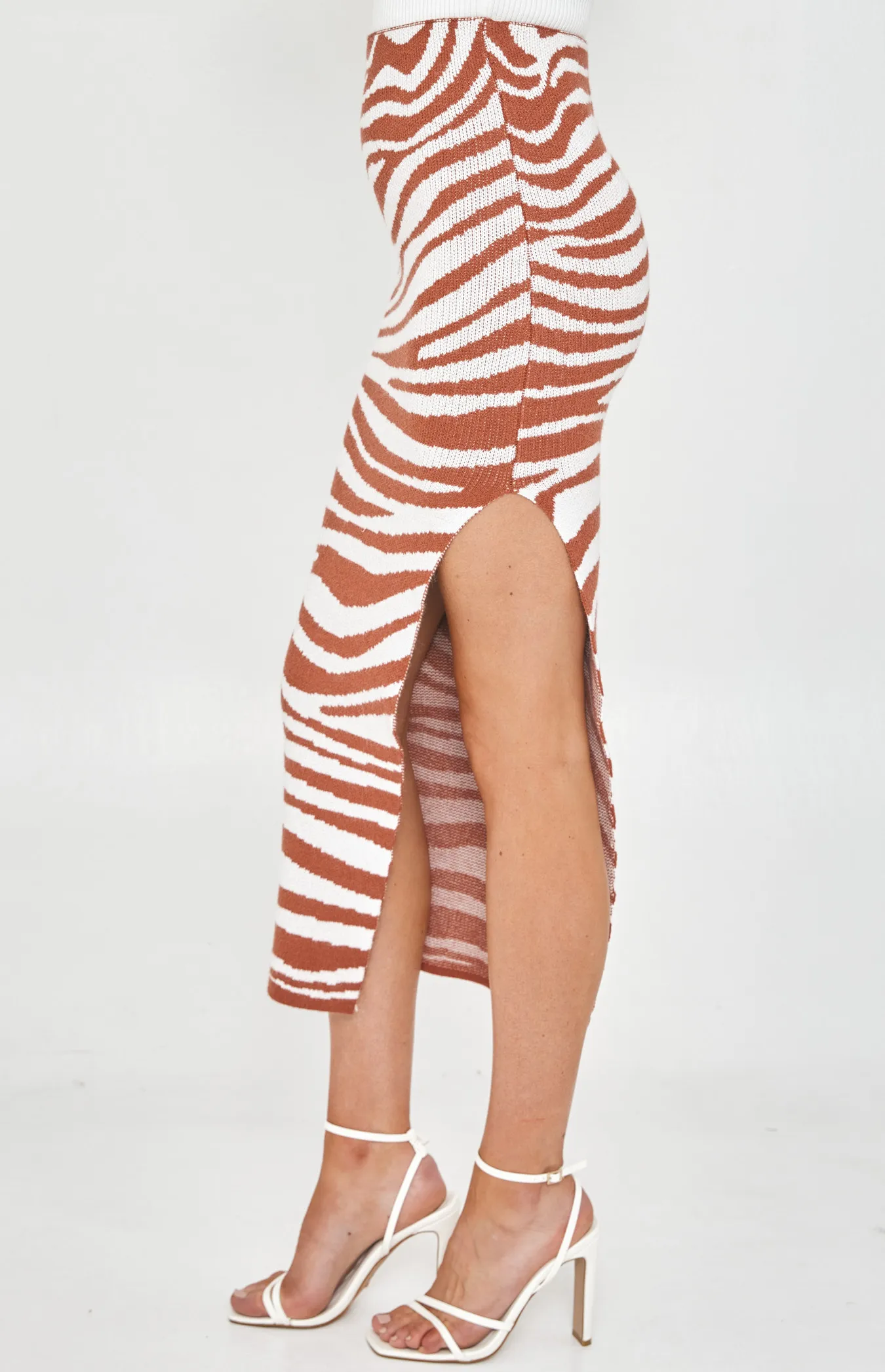 Zebra Knit Midi Skirt with Side Split (SKN485)